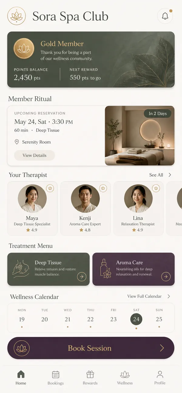 Salon membership & booking app — screenshot